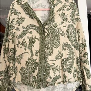 Zara Cream and Green Paisley shirt and skirt